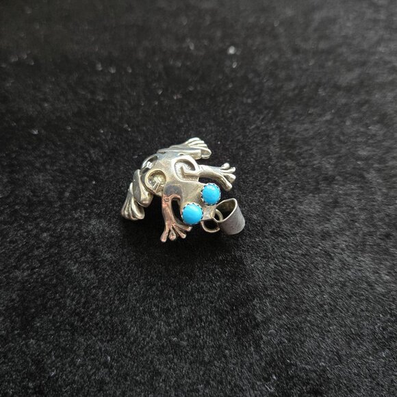 Signed Frog Pendant Turquoise Eyes Southwestern Native American Artisan Sterling - Picture 1 of 8
